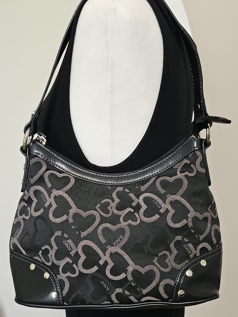 XOXO Black and Gray Heart-Pattern Shoulder Bag